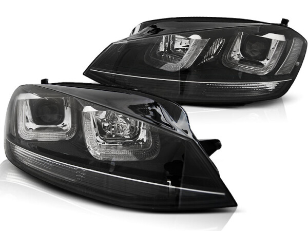 LED U-Type Scheinwerfer Set mit echtem TFL VW Golf VII BJ 11/12-17 Schwarz Black