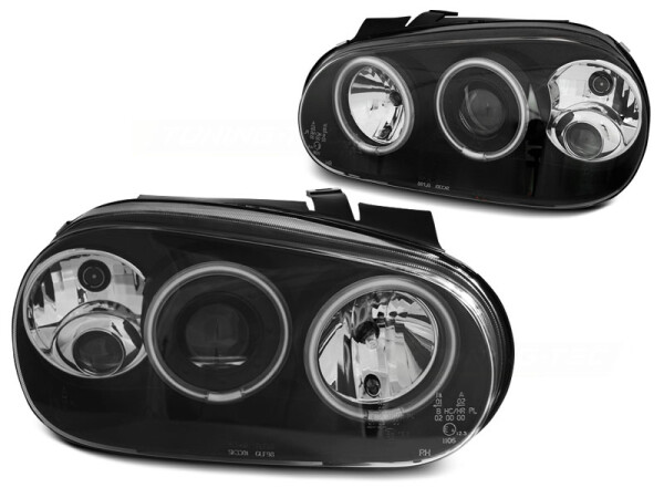 CCFL Angel Eyes Scheinwerfer Set mit NBL VW Golf IV BJ 09/97-09/03 Klar Schwarz