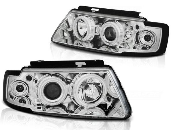CCFL Angel Eyes Scheinwerfer Set VW Passat B5 3B BJ 11/96-08/00 Klar Chrom