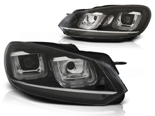 LED U-Type Scheinwerfer Set mit echtem TFL VW Golf BJ 08-12 Klar Schwarz Chrom