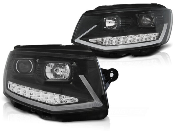 TubeLight Scheinwerfer Set mit echtem Tagfahrlicht VW T6 BJ 15-19 Klar Schwarz