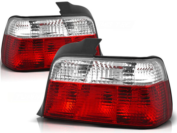Rückleuchten Set BMW E36 Limousine BJ 12.90-08.99 Klarglas / Rot / Chrome