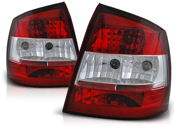 Rückleuchten Set Opel Astra G Hatchback BJ 09.97-02.04 Klarglas / Rot / Chrome 3D/5D