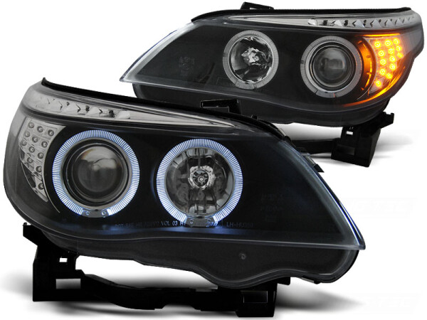 Angel Eyes Scheinwerfer Set BMW E60/61 BJ 03-07 Klar/Schwarz LED Blinker