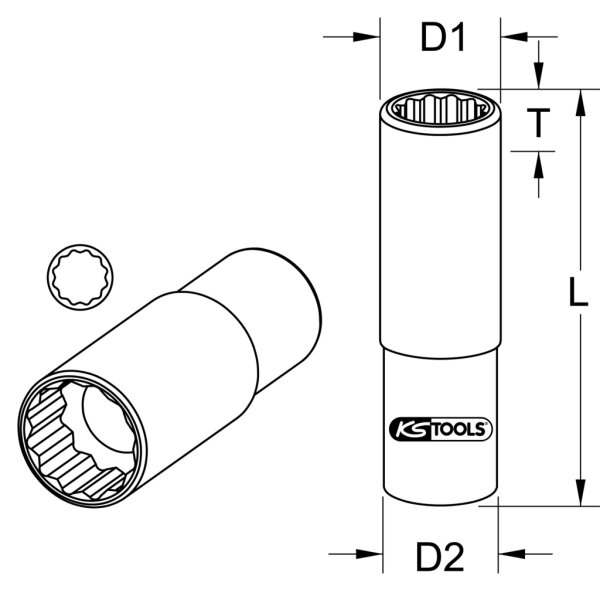 KS TOOLS 918.1711-E 1/2" CHROMEplus 12-kant-Stecknuss, lang, 17mm, auf Hänger