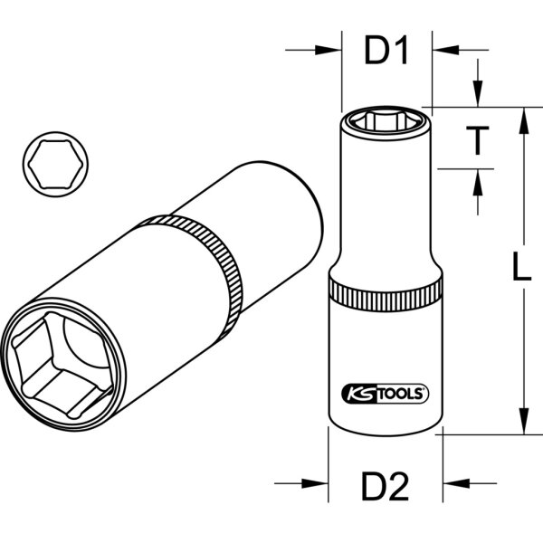 KS TOOLS 918.3839 3/8" CHROMEplus Sechskant-Stecknuss, lang, 19mm