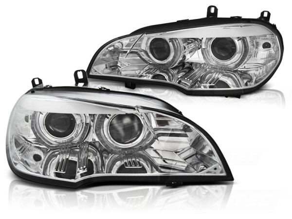 Xenon Angel Eyes Scheinwerfer Set für BMW X5 E70 07-10 mit AFS Chrome