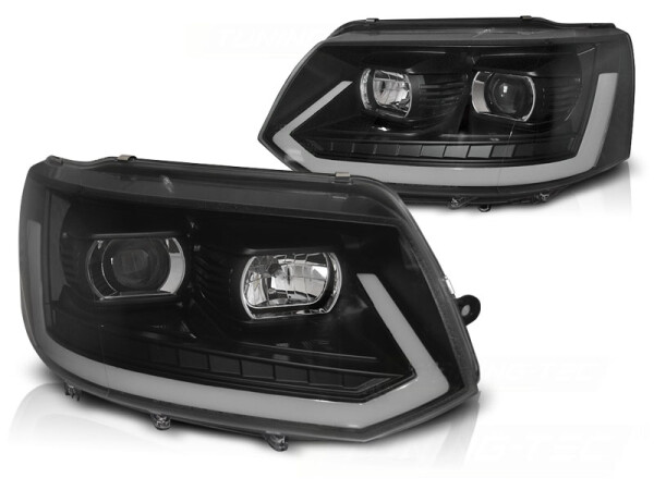 Scheinwerfer Set für VW T5 2010-2015 Schwarz dynamischer Blinker