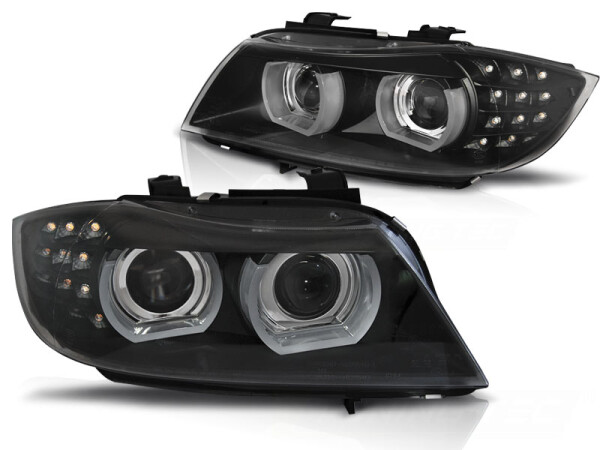 Xenon Angel Eyes Scheinwerfer Set für BMW E90/E91 09-11 Schwarz