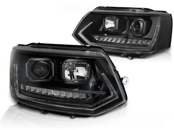 Scheinwerfer Set für VW T5 2010-2015 Schwarz dynamischer Blinker