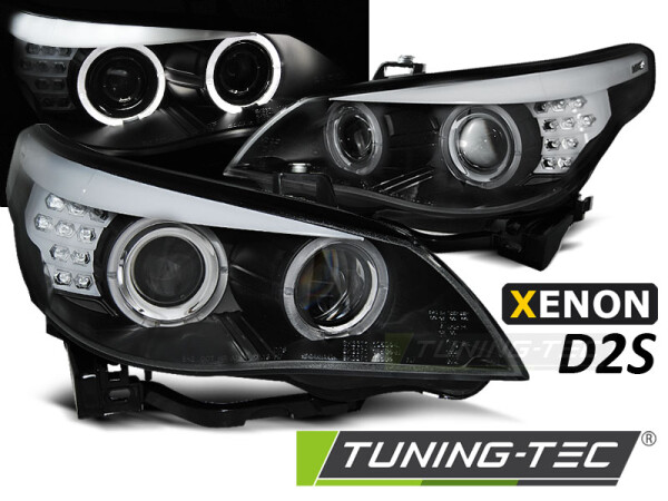 Xenon Angel Eyes Scheinwerfer Set für BMW E60/E61 03-04 Schwarz